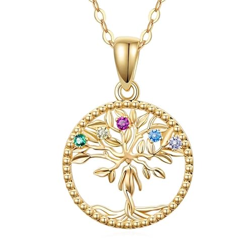 SOULMEET Gelbgold Baum des Lebens Familie Halskette mit Farbe 5A Runde CZ Cute schöne Mode Geschenk für Frauen Freund Weihnachten Geburtstag Thanksgiving Muttertag von SOULMEET