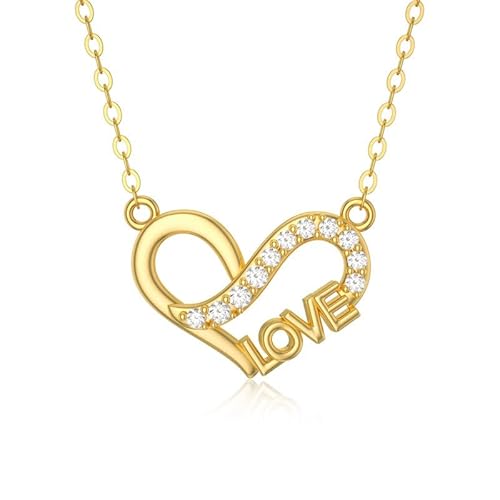 SOULMEET Gelbgold Herz Sterling Silber Charme Anhänger Halskette mit 5A Runde CZ Mode niedlich schönes Geschenk für Frauen Freund Weihnachten Geburtstag Thanksgiving Muttertag von SOULMEET