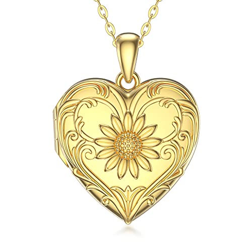 SOULMEET Gelbgold plattiert Sonnenblume Herz Medaillon Halskette, die Bilder hält Foto 925 Sterling Silber benutzerdefinierte Schmuck personalisierte Medaillon Halsketten von SOULMEET