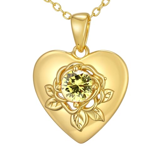 SOULMEET Gold Herz Anhänger mit Rosenmotiv und Geburtsstein Silberkette für Frauen Ehefrau Freundin Mutter Geschenk zum Valentinstag Muttertag Geburtstag (August) von SOULMEET