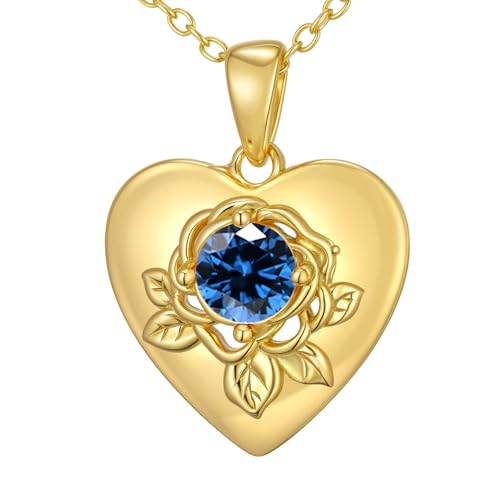 SOULMEET Gold Herz Anhänger mit Rosenmotiv und Geburtsstein Silberkette für Frauen Ehefrau Freundin Mutter Geschenk zum Valentinstag Muttertag Geburtstag (Dezember) von SOULMEET