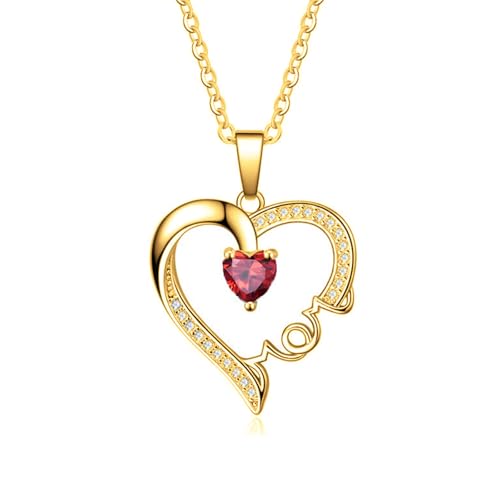 SOULMEET Gold ich liebe dich Mama Herz Birthstone Halskette personalisierte Name Text Anhänger Geschenk für Frauen Muttertag Geburtstag (Juli) von SOULMEET