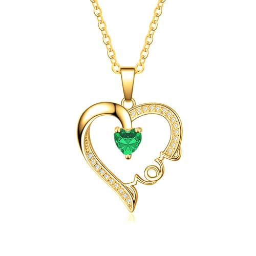SOULMEET Gold ich liebe dich Mama Herz Birthstone Halskette personalisierte Name Text Anhänger Geschenk für Frauen Muttertag Geburtstag (Mai) von SOULMEET