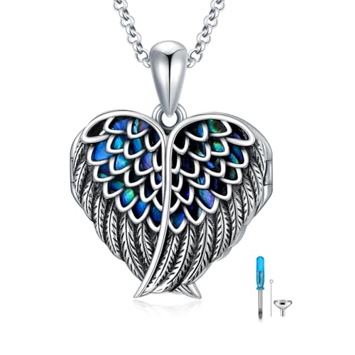 SOULMEET Heart Wings Bild Medaillon für Asche Silber Abalone Shell Wings Kremation Urne Halskette für Asche die Bilder für geliebte Menschen Frauen Männer (nur Medaillon) von SOULMEET
