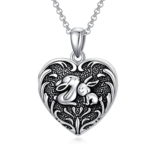SOULMEET Herz Kaninchen Foto Medaillon Halskette, die 2 Bilder hält Sterling Silber Hasen Anhänger Halskette Tier Schmuck von SOULMEET