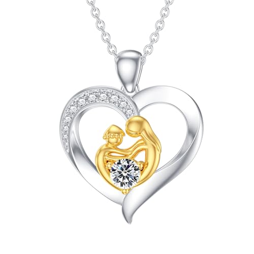 SOULMEET Herz Mama Halskette mit Geburtsstein Weißgold vergoldet Silber Mutter Anhänger neue Mutter Geschenk für Geburtstag Weihnachten Erntedank Muttertag (April) von SOULMEET