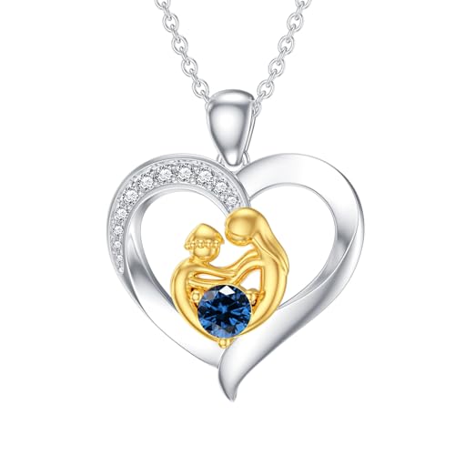 SOULMEET Herz Mama Halskette mit Geburtsstein Weißgold vergoldet Silber Mutter Anhänger neue Mutter Geschenk für Geburtstag Weihnachten Erntedank Muttertag (Dezember) von SOULMEET