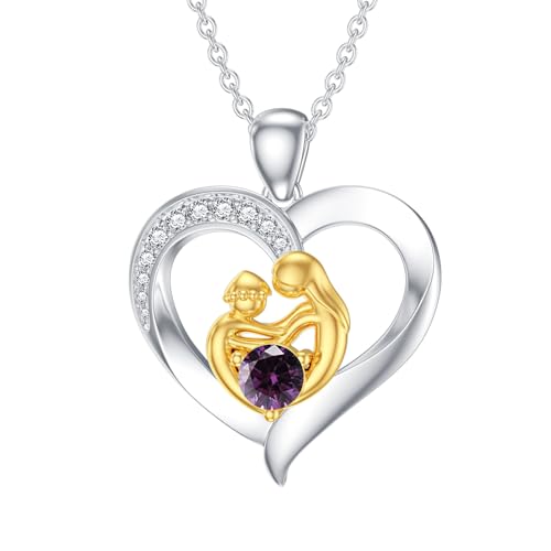SOULMEET Herz Mama Halskette mit Geburtsstein Weißgold vergoldet Silber Mutter Anhänger neue Mutter Geschenk für Geburtstag Weihnachten Erntedank Muttertag (Februar) von SOULMEET