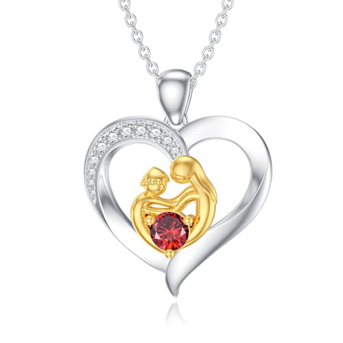 SOULMEET Herz Mama Halskette mit Geburtsstein Weißgold vergoldet Silber Mutter Anhänger neue Mutter Geschenk für Geburtstag Weihnachten Erntedank Muttertag (Januar) von SOULMEET