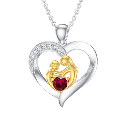 SOULMEET Herz Mama Halskette mit Geburtsstein Weißgold vergoldet Silber Mutter Anhänger neue Mutter Geschenk für Geburtstag Weihnachten Erntedank Muttertag (Juli) von SOULMEET