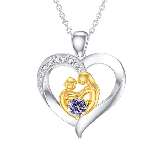 SOULMEET Herz Mama Halskette mit Geburtsstein Weißgold vergoldet Silber Mutter Anhänger neue Mutter Geschenk für Geburtstag Weihnachten Erntedank Muttertag (Juni) von SOULMEET