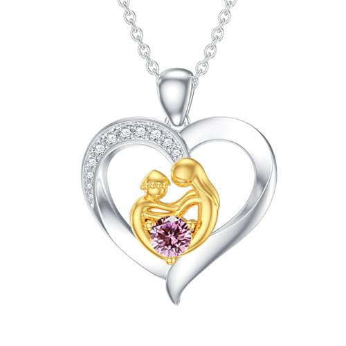 SOULMEET Herz Mama Halskette mit Geburtsstein Weißgold vergoldet Silber Mutter Anhänger neue Mutter Geschenk für Geburtstag Weihnachten Erntedank Muttertag (Oktober) von SOULMEET