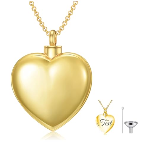 SOULMEET Kremation Gold Asche Herz Medaillon Minimalist Urne Halskette für Frauen Männer Erinnerungen Schmuck zu halten jemand in der Nähe personalisierte 9K 14K 18K Gold Buchstaben Gravur Text von SOULMEET