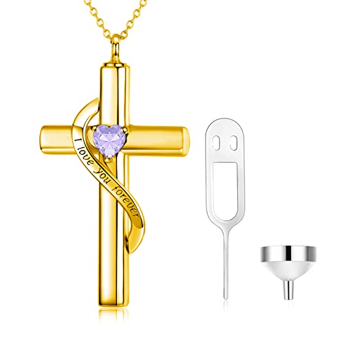 SOULMEET Kristall-Kreuz-Halskette für Asche, vergoldet Silber Ich liebe dich für immer Geburtsstein Juni Kreuz Urne Halsketten für Asche Keepsake Kremationsschmuck für Haustier menschlichen Asche von SOULMEET