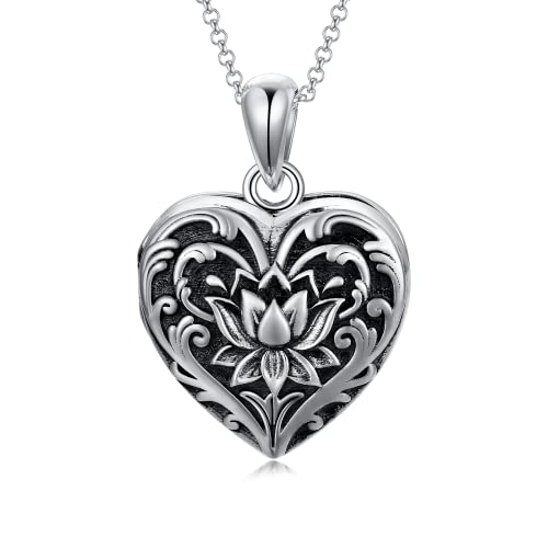 SOULMEET Lotusblume Sterling Silber Medaillon Halskette, die Bilder Fotos rund geformt Medaillon Schmuck Geschenk für Frauen Mädchen hält von SOULMEET