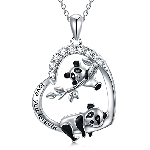 Mutter Tochter Panda Halskette für Frauen S925 Sterling Silber Liebe Herz Anhänger Halskette Ich liebe dich für immer Schmuck Geschenke für Frauen Tochter Mama von SOULMEET