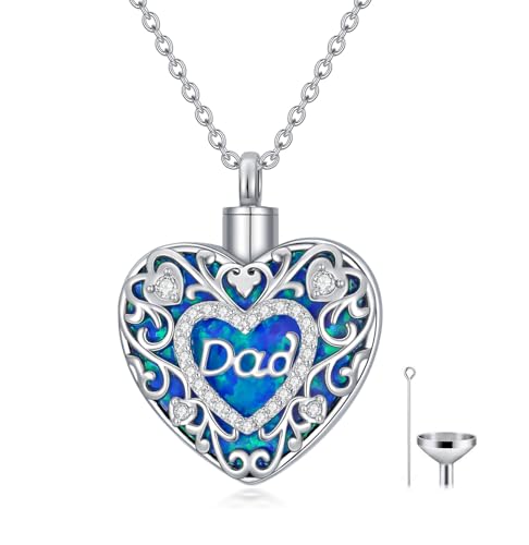 SOULMEET Papa Urnen-Halskette aus Weißvergoldetem Silber mit Geschnitztem Blumenmuster Herzförmig für die Asche von Frauen und Männern für Immer in Meinem Herzen Schmuck zur Erinnerung von SOULMEET