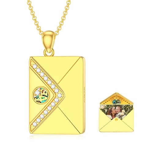 SOULMEET Personalisierte 9K 14K 18K Gelbgold Umschlag Medaillon das Bild Halten Umschlag Halskette Geschenk für Männer Frauen (Benutzerdefinierte Foto & Text) von SOULMEET
