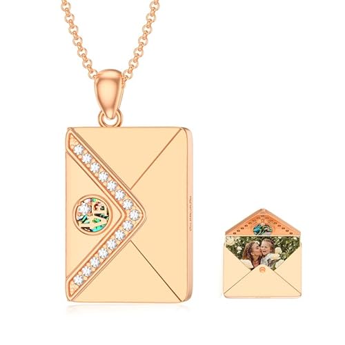 SOULMEET Personalisierte 9K 14K 18K Roségold Umschlag Medaillon das Bild Halten Umschlag Halskette Geschenk für Männer Frauen (Benutzerdefinierte Foto & Text) von SOULMEET