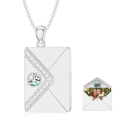 SOULMEET Personalisierte 9K 14K 18K Weißgold Umschlag Medaillon das Bild Halten Umschlag Halskette Geschenk für Männer Frauen (Benutzerdefinierte Foto & Text) von SOULMEET