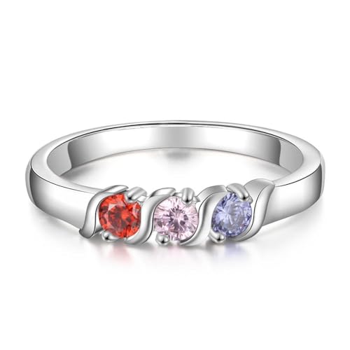 SOULMEET Personalisierte Familienringe mit Geburtssteinen für Frauen Mutterringe mit drei Geburtssteinen und drei Namen für Mütter Ehefrau Oma Geburtstag Hochzeit von SOULMEET