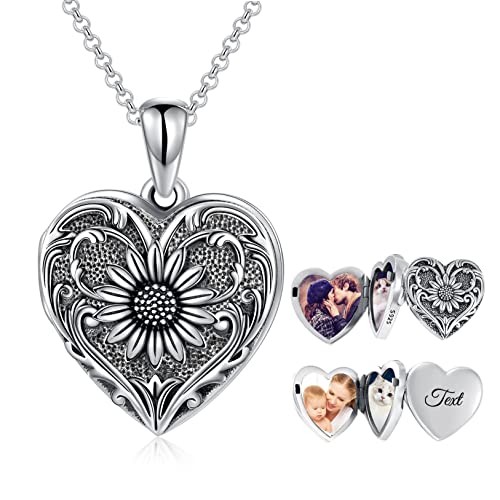 SOULMEET Personalisierte Medaillon zum öffnen für bilder, Medaillon Halskette für 3 oder 4 Fotos,Herz Sonnenblume medaillon Geschenk für Frauen Sterling Silber von SOULMEET