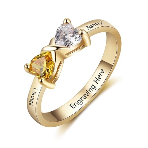 SOULMEET Personalisierte Ringe für Damen Gold Unendlichkeits Symbol Herzschliff zwei Geburtssteine Mutterringe aus 14 Karat Gold Namensringe für Mama Mutter Ehefrau Oma von SOULMEET