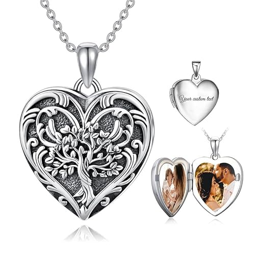 SOULMEET Personalisierter Baum des Lebens Herz-Anhänger Sterling Silber Halskette für 2 Bilder Mit Individualisierung (2 Foto & Text) von SOULMEET