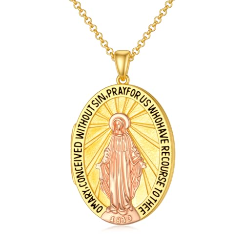 SOULMEET Personalisiertes Medaillon aus 10 K 14 K 18 Karat zweifarbigem Gold oval gesegnet Jungfrau Maria Medaillon für Bilder christliche Mutter Jesu Medaillon Halskette Geschenk für Gebete Männer von SOULMEET