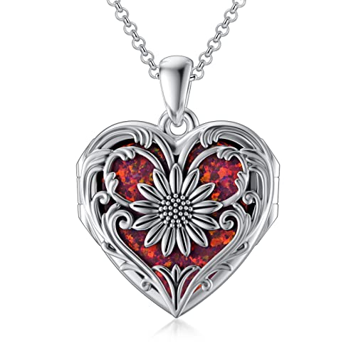 SOULMEET Red Opal Sunflower Heart Locket Necklace That Holds 5 Pictures, You Are My Sunshine Expandable Family Members Lock (Locket only) von SOULMEET