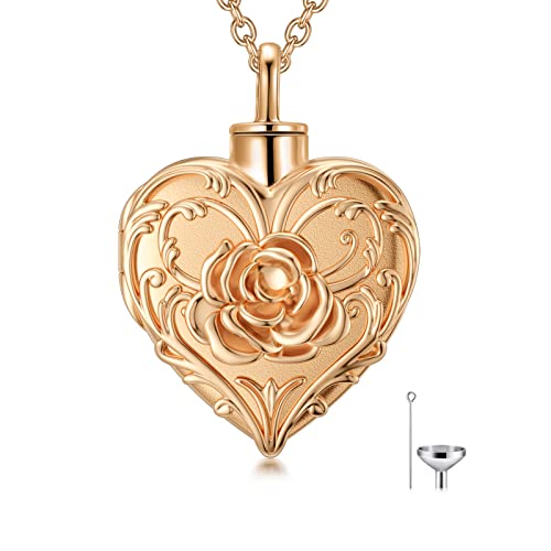 SOULMEET Rose Gold plattiert Blume Rose Einäscherung Schmuck für Asche, Herz Rose Urne Halskette, die menschliche Hund Katze Asche hält, tragen Gedenk-Schmuck, um jemanden immer mit Ihnen zu halten von SOULMEET