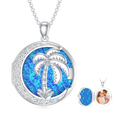SOULMEET Runde Palmen-Halskette mit Opal-Medaillon, die Gedenkbilder für Sommer, Strand, Fotos, Muttertagsgeschenk hält, Stein, Erstellter Opal SOULMEET Runde Palmen-Halskette mit Opal-Medaillon, die Gedenkbilder für Sommer, Strand, Fotos, Muttertagsgeschenk hält, Stein, Erstellter Opal von SOULMEET