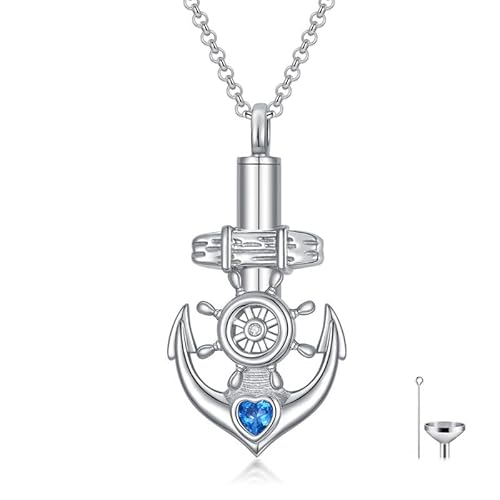 SOULMEET Silber Anker Urnen Anhänger für Asche Marine Anker Kremationsschmuck Geschenk Erinnerungsstück Medaillon Halskette für Frauen Männer (Benutzerdefiniertes Text) von SOULMEET