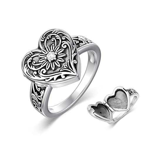 SOULMEET Sterling Silber Herz Sonnenblume Medaillon Ring, der Bilder Memorial Photo Band hält Größe 7(17.3 mm) von SOULMEET