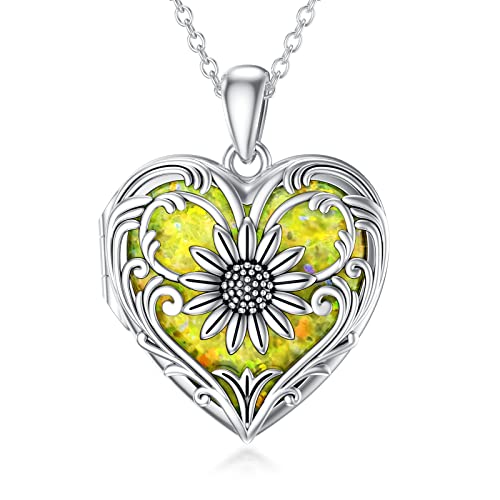 SOULMEET Sterling Silber Medaillon Halskette, die Bild Fotos personalisierte Herz Sonnenblumen Anhänger Halskette hält mit Gelber Opal von SOULMEET