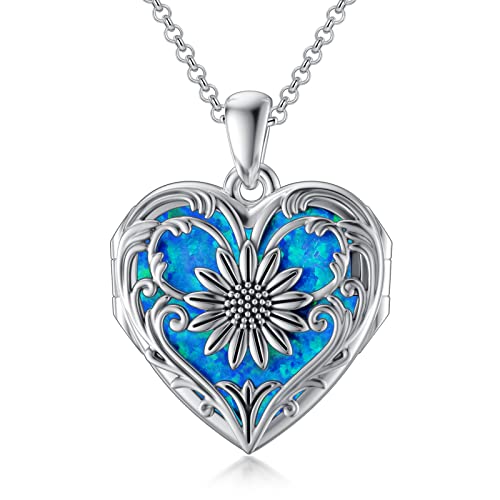 SOULMEET Sterling Silber Medaillon zum öffnen für bilder, Medaillon Halskette für 3 Fotos Bilds,Herz Sonnenblume medaillon die opal,Geschenk für Frauen von SOULMEET