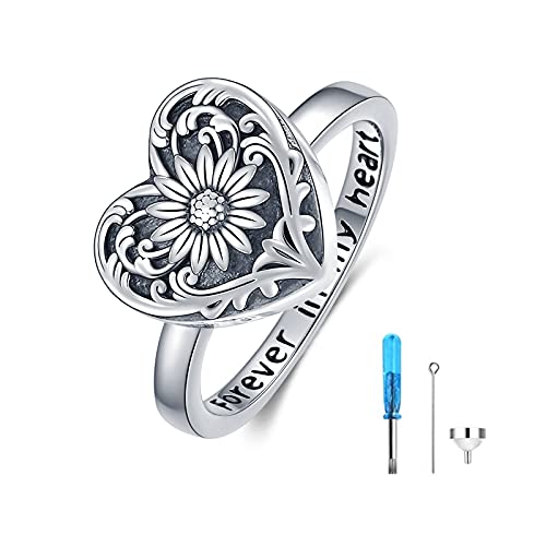 SOULMEET Sterling Silber Sonnenblume Locket Urne Ring für Asche Memorial Keepsake Schmuck für immer in meinem Herzen Kremation Ring für Frauen von SOULMEET