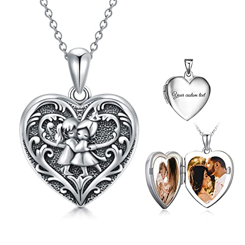 SOULMEET Sterling Silver Hugging Sisters Heart Shaped Locket Halskette, die Bilder für Frauen Mädchen von SOULMEET