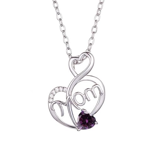 SOULMEET Weiß Vergoldet Ich liebe Dich Mom Herz Geburtssteine Halskette Geschenk für Frauen Muttertag Geburtstag Thanksgiving Weihnachten (Februar) von SOULMEET