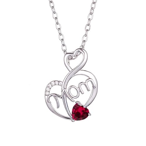 SOULMEET Weiß Vergoldet Ich liebe Dich Mom Herz Geburtssteine Halskette Geschenk für Frauen Muttertag Geburtstag Thanksgiving Weihnachten (Juli) von SOULMEET