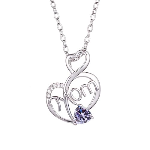 SOULMEET Weiß Vergoldet Ich liebe Dich Mom Herz Geburtssteine Halskette Geschenk für Frauen Muttertag Geburtstag Thanksgiving Weihnachten (Juni) von SOULMEET