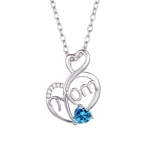 SOULMEET Weiß Vergoldet Ich liebe Dich Mom Herz Geburtssteine Halskette Geschenk für Frauen Muttertag Geburtstag Thanksgiving Weihnachten (März) von SOULMEET