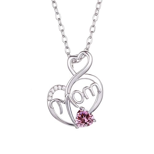 SOULMEET Weiß Vergoldet Ich liebe Dich Mom Herz Geburtssteine Halskette Geschenk für Frauen Muttertag Geburtstag Thanksgiving Weihnachten (Oktober) von SOULMEET