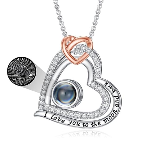 SOULMEET Weißgoldplattiertes Silber-Projektionshalsband mit Ich liebe dich in 100 Sprachen Projektionsanhänger Geschenk für Frauen Mutter an Weihnachten Valentinstag Muttertag (Dreifaches Herz) von SOULMEET