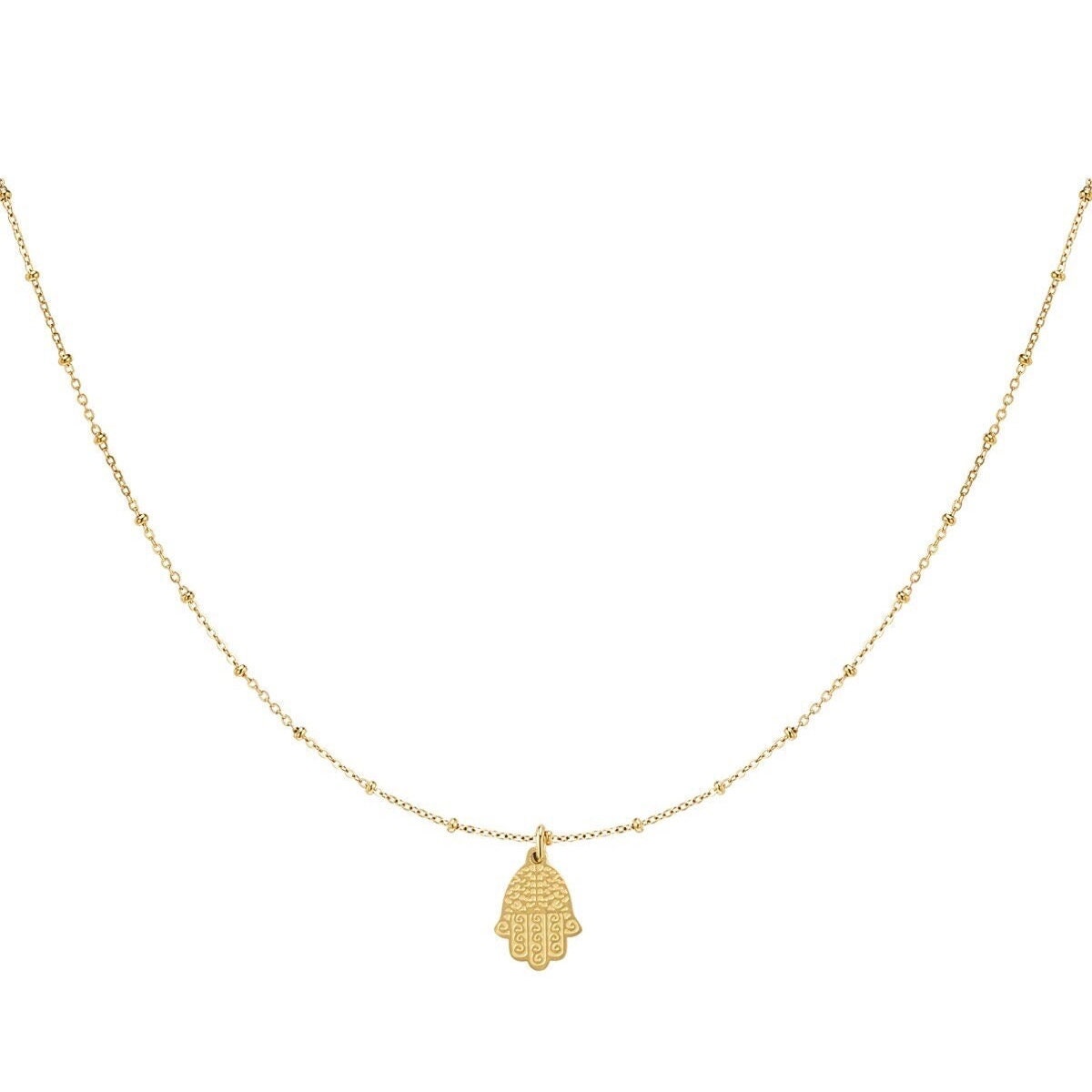 Kurze Kette Mit Verzierter Hamsa Hand in Edelstahl Silber Und Vergoldet Kurze Kette Mit Verzierter Hamsa Hand in Edelstahl Silber Und Vergoldet von SOULPIECEde