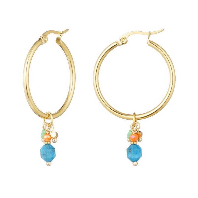Signature Collection - Greek Vibes Wunderschöne Creolen Paros Edelstahl Mit Anhänger Aus Türkisfarbenem Hämatit Und Bunten Kristallperlen von SOULPIECEde