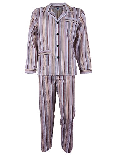 SOUNON Herren Batist Pyjama gestreift Braun, Groesse: 58 von SOUNON