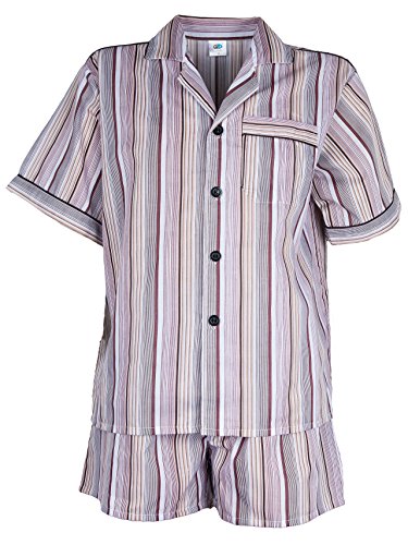 SOUNON Herren Batist Pyjama gestreift Braun - Kurz, Groesse: 50 von SOUNON