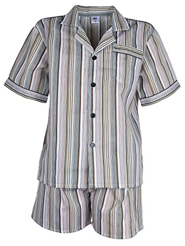 SOUNON Herren Batist Pyjama gestreift Gruen - Kurz, Groesse: 48 von SOUNON