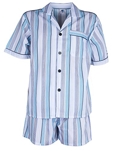 SOUNON Herren Batist Pyjama gestreift Hellblau - Kurz, Groesse: 50 von SOUNON